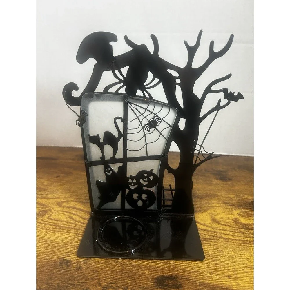 PartyLite Halloween Haunted Tree Candle Holder Cat Ghost Bat Pumpkin Decor